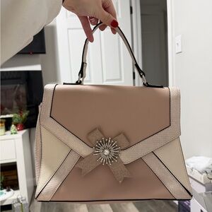 Aldo Pink and Cream Satchel with Embellished Bow